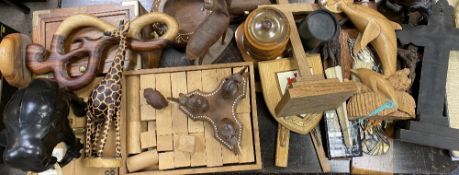 TREEN - religious artifacts, carved African animals, vintage children's blocks, ETC, a good