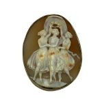 9CT GOLD CLOSED BACK SHELL CARVED CAMEO - possibly The Three Graces, 45 x 35mm, date stamp 1982,