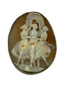 9CT GOLD CLOSED BACK SHELL CARVED CAMEO - possibly The Three Graces, 45 x 35mm, date stamp 1982,