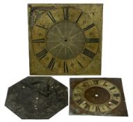 CLOCK DIALS - mid 18th century bracket clock dial, signed R D Aughton, London, 18 x 18cms and mid-
