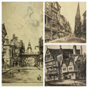 ROBERT LINNELL ARMITAGE etchings, a trio - Watergate Street Chester, Eastgate Chester and the Bear