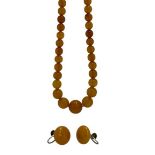 SINGLE STRAND AMBER BEAD NECKLACE - with 9ct gold clasp and a pair of earrings similar in