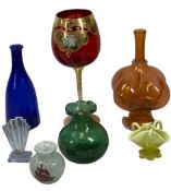 COLOURFUL GLASS COLLECTION to include a tangerine blown glass vase, Vaseline glass vase, Bristol