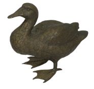 COLD BRONZE FIGURE OF A STANDING DUCK - 20.5cms tall x 25cms long