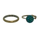 9CT GOLD RINGS (2) to include a turquoise cluster stamped 9ct and silver with attached reducer, size