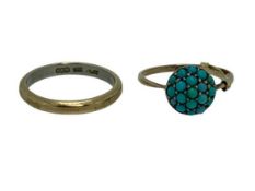 9CT GOLD RINGS (2) to include a turquoise cluster stamped 9ct and silver with attached reducer, size