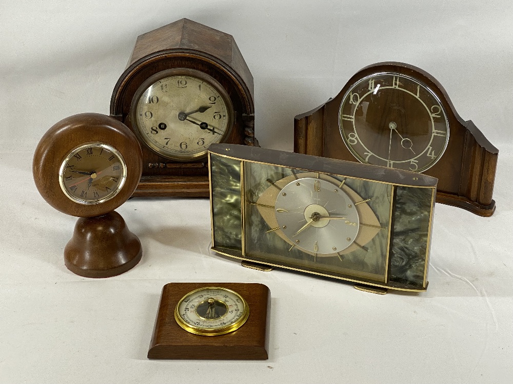 CLOCKS & BAROMETERS (5) - to include Art Deco type mantel clocks, polished antique oak pendulum - Image 2 of 2