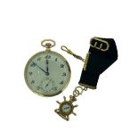 STYLISH CIRCA 1930s 9CT GOLD CASED POCKET WATCH and cloth fob with 9ct gold mounts and ship's