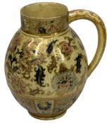 A ZSOLNAY PECS JUG - with floral decoration, 23cms tall