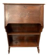 CIRCA 1900 COMPACT BUREAU with two lower shelves, 103cms H, 74cms W, 30cms D