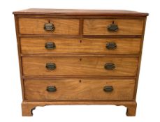 CHEST OF DRAWERS - antique mahogany, two over three long drawers with brass drop handles on
