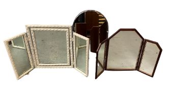 MIRRORS - two triple dressing table mirrors and a chrome framed arched top mirror