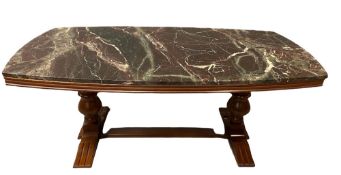 MARBLE TOPPED LONG JOHN COFFEE TABLE, 57cms H, 145cms W, 72cms D