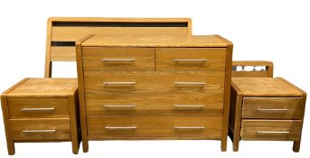 MODERN BEDROOM FURNITURE in light wood comprising multi drawer chest, 84cms H, 112cms W, 44cms D,