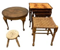 FURNITURE ASSORTMENT (4) - to include walnut circular pie crust edge coffee table, 42cms H, 61cms