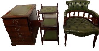 REPRODUCTION OFFICE TYPE FURNITURE to include buttoned leather effect captain's type chair, 85cms H,