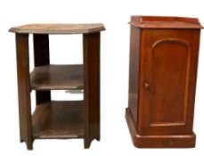 ANTIQUE MAHOGANY POT CUPBOARD, 73cms H, 34cms W, 34cms D and a polished oak octagonal top occasional