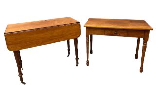 ANTIQUE MAHOGANY TABLES (2) - Pembroke on turned supports and castors with end drawer and a single