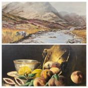J AHEARN oil on canvas - titled 'Glencoe, Argyle, Scotland', signed, 49 x 74cms, J HALL oil on