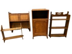 FURNITURE ASSORTMENT (4) - polished oak pot cupboard, two hanging wall racks and a hanging two