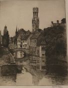REGINALD GREEN etching with blind stamp - titled 'Bruges Quai Vert', with label verso for William