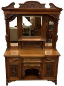 CIRCA 1900 QUALITY MAHOGANY MIRROR BACK SIDEBOARD, the upper section with three bevelled glass