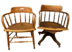 VINTAGE OAK BENTWOOD STYLE OFFICE SWIVEL CHAIR and a similar smoker's bow type chair