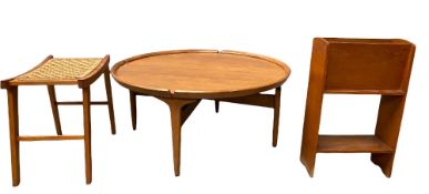 FURNITURE ASSORTMENT (3) - mid Century type circular coffee table, 43cms H, 96cms diameter, a string