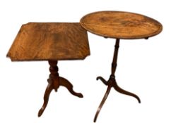 ANTIQUE MAHOGANY TILT TOP TABLES (2) - an oval topped wine table on tripod supports, 73cms H,