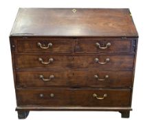 GEORGIAN MAHOGANY FALL FRONT BUREAU having three long and two short drawers (restoration