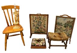 FURNITURE ASSORTMENT (6) - to include two tapestry/woolwork firescreens, two upholstered top