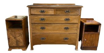 VINTAGE WALNUT CHEST OF DRAWERS with Art Nouveau handles to two long over three shorts drawers,