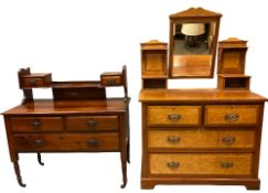 VINTAGE BEDROOM FURNITURE - mahogany dressing table with two short and one long drawer to the