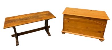LONG JOHN COFFEE TABLE with pegged joints, 43cms H, 91cms W, 43cms d and a pine blanket box