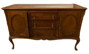 ANTIQUE MAHOGANY SIDEBOARD on pad feet, having three central drawers flanked by two cupboard