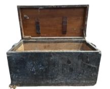 ANTIQUE PINE TOOLBOX with fitted interior, 49cms H, 98cms W, 45cms D