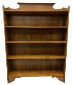 POLISHED OAK OPEN BOOKCASE, 124cms H, 92cms W, 20cms D