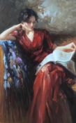 HODGKINS oil on canvas - portrait of a lady reading, certificate of authenticity of Beffroy Gallery,