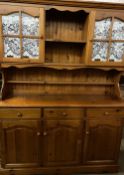 MODERN PINE FARMHOUSE DRESSER with glazed doors to the top section and three fielded panelled