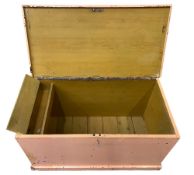 VINTAGE PINE BLANKET BOX, painted with interior candlebox and iron handles, on castors, 56cms H,