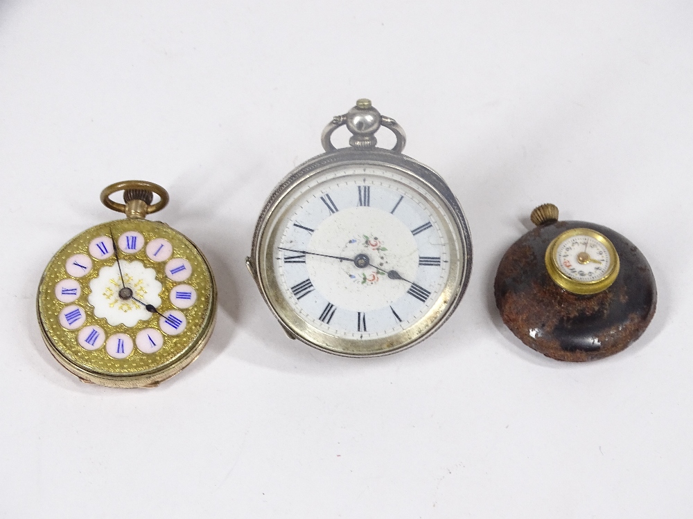 9CT, SILVER CASED LADY'S FOB WATCHES (2) along with a steel cased buttonhole watch, all have - Image 2 of 3