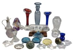 MINIATURE GLASS ITEMS - a parcel including a neat glass jug in a Sheffield silver stand with collar