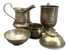 SMALL SILVER, 5 ITEMS - all having Birmingham hallmarks to include an 8.5cms H cream jug 1923, Maker