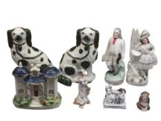 STAFFORDSHIRE & OTHER POTTERY ORNAMENTS to include a figure titled 'The Old English Gentleman',