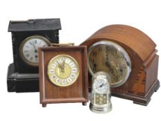 VINTAGE MANTEL & OTHER CLOCKS (4) - to include a Victorian black slate clock having Roman numerals