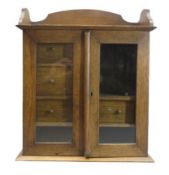 OAK TWO-DOOR SMOKER'S CABINET - with four interior drawers, 42cms H, 35.5cms W, 21cms D
