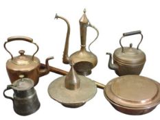 VICTORIAN COPPER KETTLES, Persian style copper ware and a long-handled copper warming pan