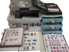 BRITISH & OVERSEAS STAMPS and vintage postcard collection with a quantity of First Day Covers,