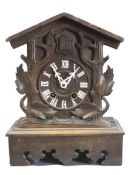 VINTAGE CARVED BLACK FOREST STYLE CUCKOO MANTEL CLOCK - 30cms H, 24cms W, 15.5cms D