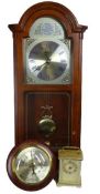 REPRODUCTION QUARTZ WESTMINSTER CHIME STRIKE WALLCLOCK, circular barometer and brass effect mantel